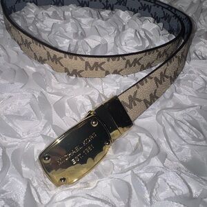 Michael Kors Reversible Monogram Belt with Gold Buckle
